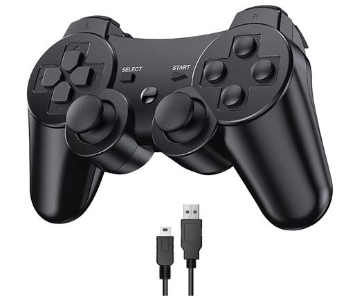 Manette Sans Fil Bluetooth pour PS3 Gamepad Double Vibration avec Câble de Chargement USB