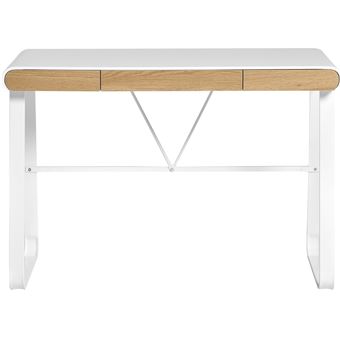 Pegane - Table de bureau en MDF coloris Blanc, chêne - Longueur 98