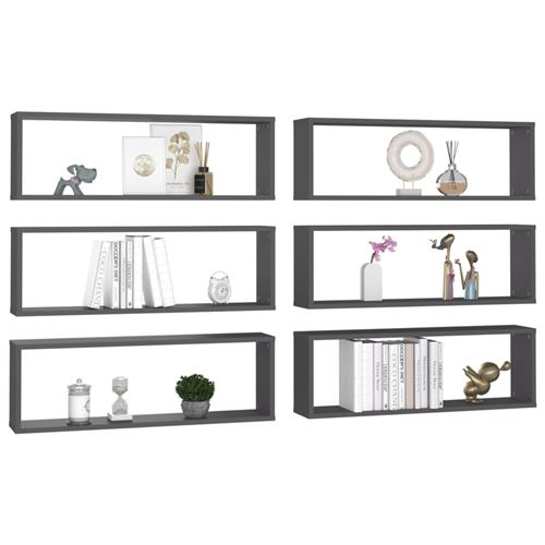 vidaXL Étagères cube murales 6 pcs Gris 80x15x26,5 cm Aggloméré