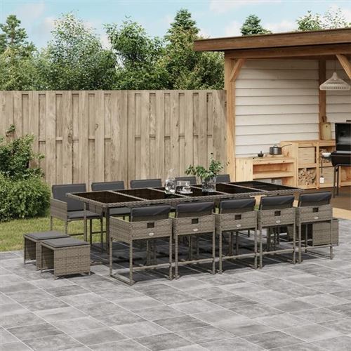 vidaXL - Ensemble de repas de jardin - 15 pièces - Gris - Image 2