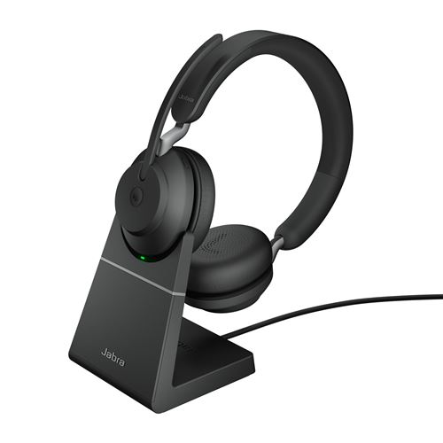 Jabra Evolve2 65 MS Stereo - Micro-casque - sur-oreille - Bluetooth - sans fil - USB-A - isolation acoustique - noir - avec support de chargement - Certifié pour Microsoft Teams