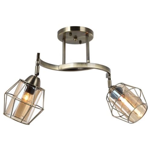 HOMEMANIA Spot Letty - Lampe murale - Lampe de plafond - Or en Métal, Verre, 15 x 49 x 36 cm, 2 x E27 , Max 40W
