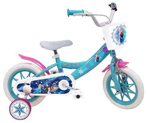 Vélo 12 Licence Reine de Neiges pour enfant de 3 à 5 ans avec stabilisateurs à molettes