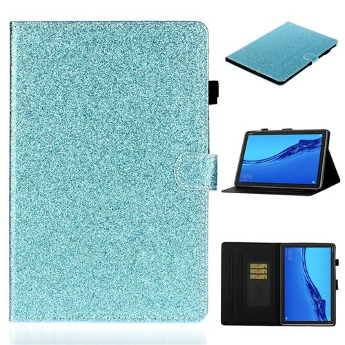 Etui en PU poudre scintillante brillante avec porte-cartes vert pour votre Huawei MediaPad M5 lite 10