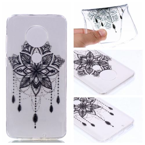 Coque en TPU logiciel d'impression de patrons fleur noire pour votre Motorola Moto G7/G7 Plus