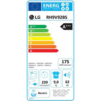 LG RH9V92BS - Sèche-linge - WiFi - largeur : 60 cm - profondeur : 69 cm - hauteur : 85 cm - chargement frontal - Noir acier