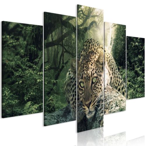 Tableau - Leopard Lying (5 Parts) Wide Pale Green .Taille : 200x100
