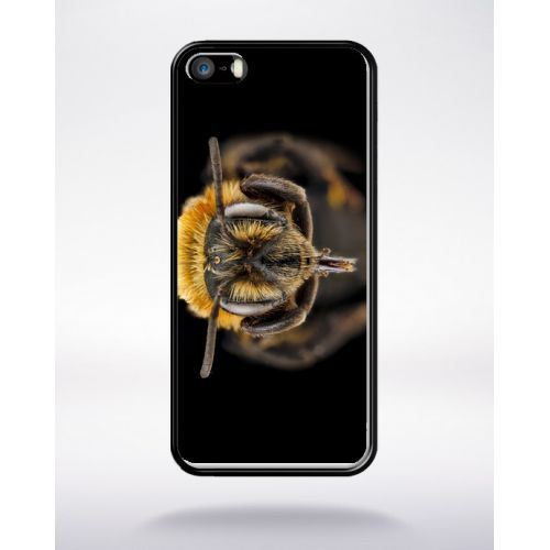 Coque macro tete d'abeille sur fond noir compatible apple iphone 5 bord noir silicone