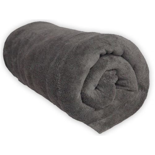 Couverture polaire microfibre - 220 x 240 cm - Gris - Effet ultra doux