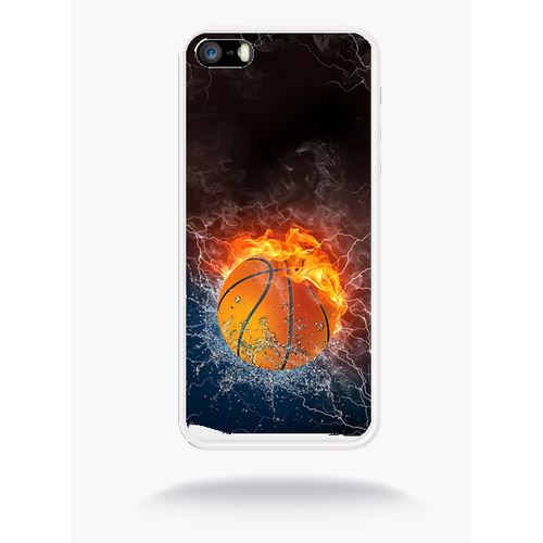 Coque Ballon De Basket Eau Et Feu Compatible Apple Iphone Se Silicone Blanc Mat