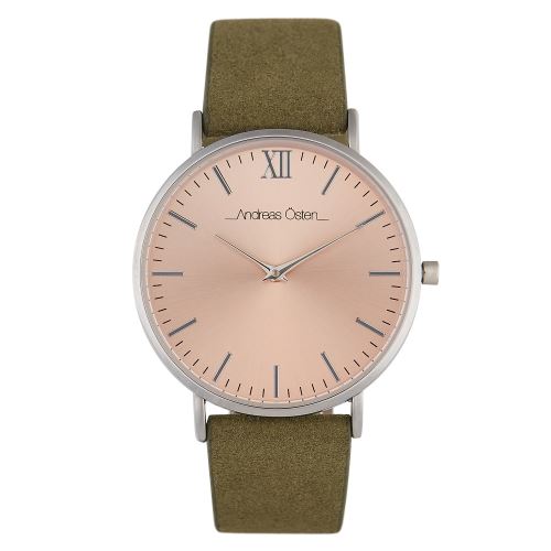 Montre Female Andreas Osten Mouvement Quartz Cadran Rose Gold 36mm Et Bracelet Kaki En Cuir AO-243