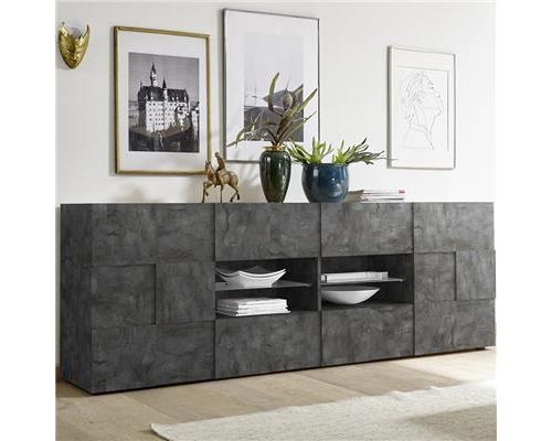 Enfilade 2 portes et 4 tiroirs anthracite SANDREA 5 - L 241 x P 42 x H 84 cm