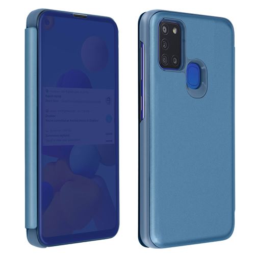 Housse pour Samsung Galaxy A21s Clapet translucide Design Miroir Support Vidéo bleu