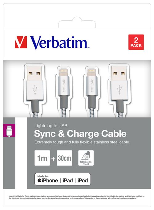 Verbatim 48873 câble Lightning 1 m Acier inoxydable
