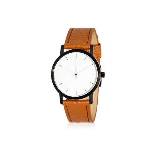 Montre Mixte La Trotteuse Cadran 34 mm En Acier Blanc Et Bracelet Marron En Cuir LT008
