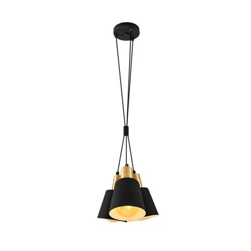 HOMEMANIA Lampe à Suspension Petra Chandelier - de Plafond - Noir, Or en Métal, 30 x 30 x 120 cm, 3xMax 40W, E27