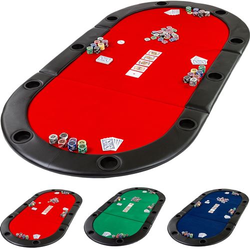 Table de poker pliante à poser Deluxe avec sac de transport, 208 x 106 x 3 cm, panneau MDF, accoudoires rembourrés, 10 porte -gobelets, rouge