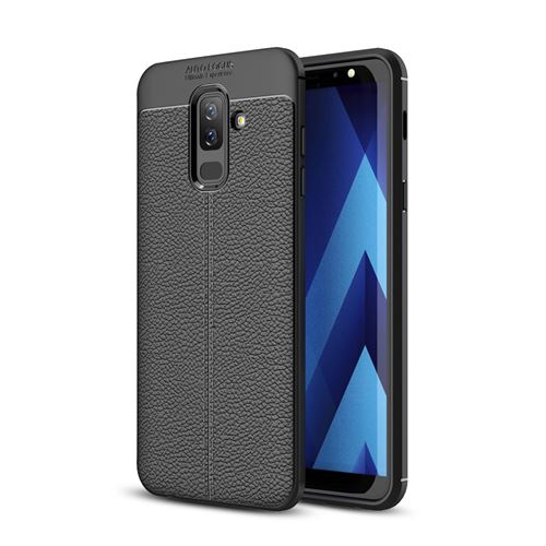 Coque en TPU litchi gel noir pour votre Samsung Galaxy A6 Plus (2018)