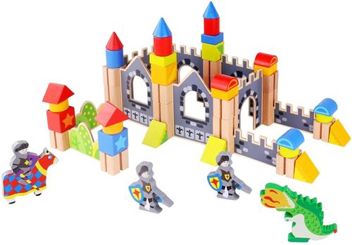 Tooky Toy jeu de blocs Chevaliers et châteaux junior en bois 60 pièces