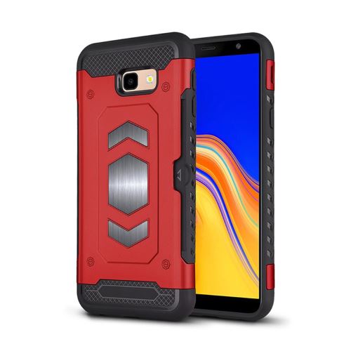 Coque en TPU combo avec porte-cartes rouge pour votre Samsung Galaxy J4 Plus