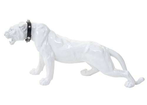Figure de décoration léopard 59cm blanc brillant avec collier
