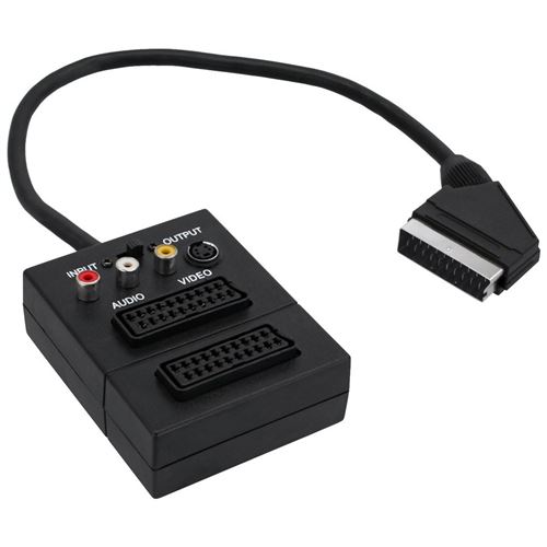 Câble adaptateur Scart, Scart St/2xBu à 3x Cinch fem. et 1x S-VHS Bu