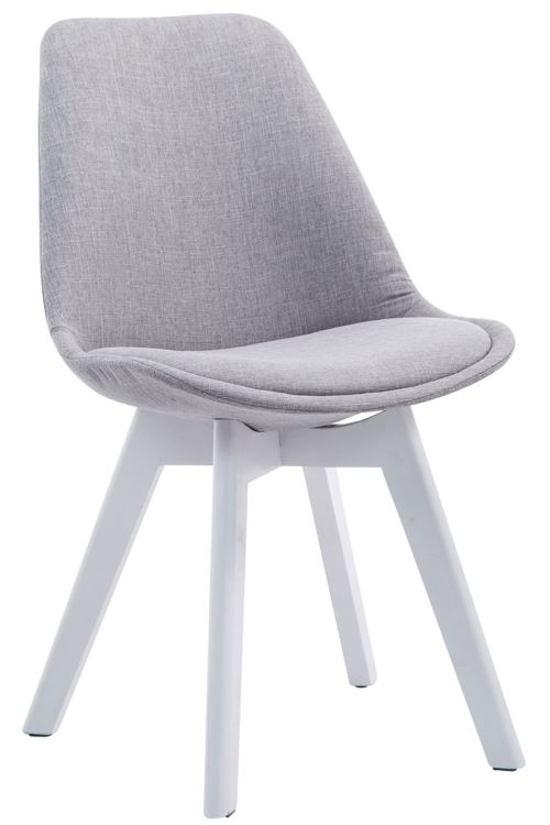 Chaise de Salle à manger Borneo V2 en Tissu - Style scandinave - Chaise Visiteur avec Piètement en Bois de Chêne Blanc - Couleur Gris