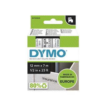 DYMO D1 - Auto-adhésif - noir sur transparent - Rouleau (1,2 cm x 7 m) 1 cassette(s) bande d'étiquettes - pour LabelMANAGER 100, 160, 210, 220, 260, 280, 300, 360, 420, Wireless PnP; LabelPOINT 250