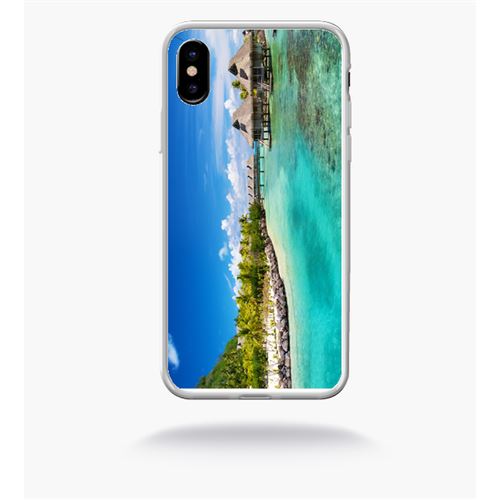 Coque cadre paradisiaque cases sur piloties compatible apple iphone x bord transparent