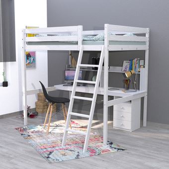 Lit Mezzanine Studio 140x190 1 Sommier Caisson 3 Tiroirs Bureau Etagere Blanchi Lit Pour Enfant Achat Prix Fnac