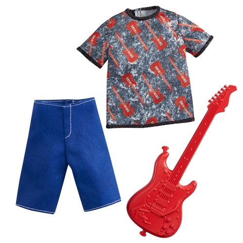 Barbie Ken carrière Fashion Pack - GRC71 - Ensemble de vêtement Rockeur - T-Shirt Graphique + Short + Guitare