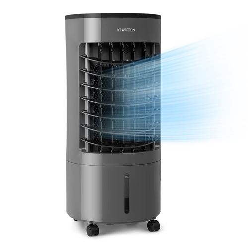 Rafraîchisseur D'Air - Klarstein Skypillar - Ventilateur - 3-En-1 - Humidificateur - Télécommande - 2 Packs Réfrigérants - Panneau Tactile - Mobile - 65W - 228M³/H - 3 Vitesses - Gris