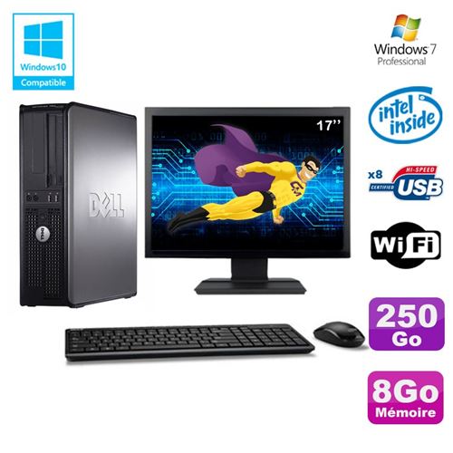 PC Dell Optiplex 780 Dt Intel E7500 2.93Ghz 8Go 250Go WiFi Win 7 Ecran 17'