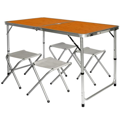 AMANKA Table de Camping pliable réglable en hauteur 120x60x70cm incl 4 Tabourets pliants format mall