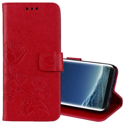 Galaxy S8 Housse Etui Cuir PU Fleurs Relief Rouge ALS52769