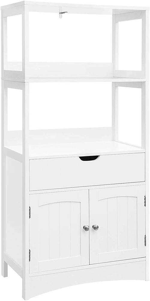 Meuble de rangement buffet avec tiroir 2 étagères ouvertes double porte meuble de salle de bain rangement large