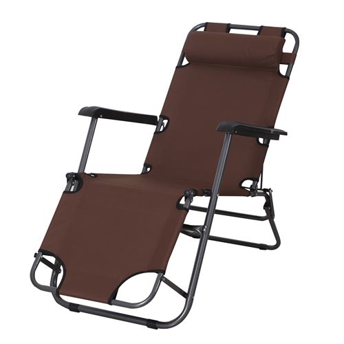 Chaise longue inclinable transat bain de soleil 2 en 1 pliant têtière amovible charge max. 136 Kg toile oxford facile d'entretien marron