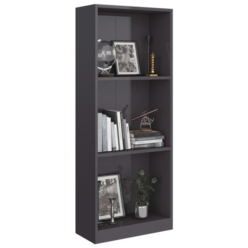 vidaXL Bibliothèque à 3 niveaux Gris brillant 40x24x108 cm Aggloméré