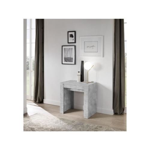 Table console moderne extensible 252cm peu encombrante pour salon et salle a manger gris beton Margaret