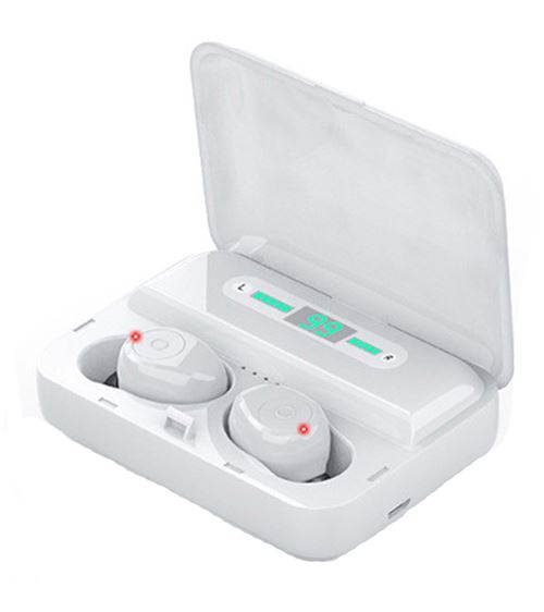 Ecouteurs sans fil Bluetooth F9-5 5.0 LED– blanc