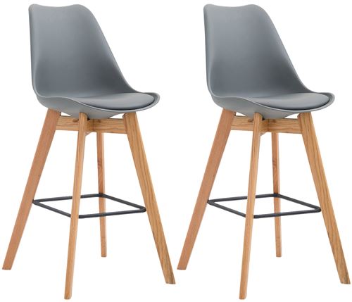 CLP Lot de 2 tabourets de bar Metz avec assise en plastique , Nature/Gris