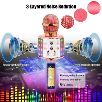 Microphone karaoké sans fil, microphone de karaoké Bluetooth portable avec  lumière disco LED, adapté au chant des enfants / adultes, (or rose)