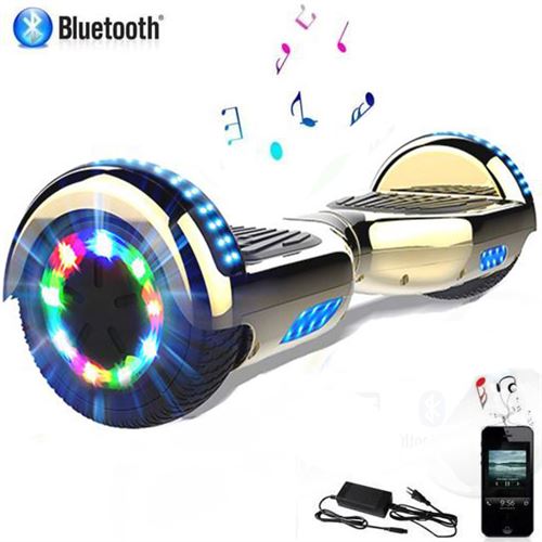 Hoverboard bluetooth 6.5 pouces roues led light puissance 700W pour enfants et adultes-or chromé