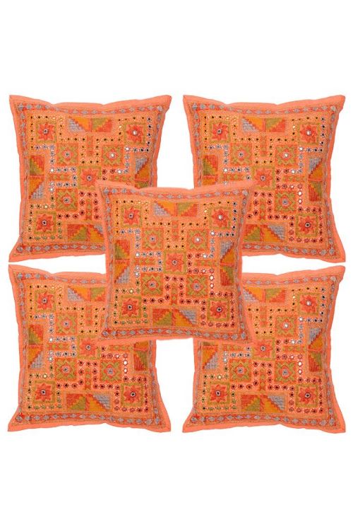 Rajrang cCS05663 embroiderot floral peach coton 1 taie d'oreiller-rouge