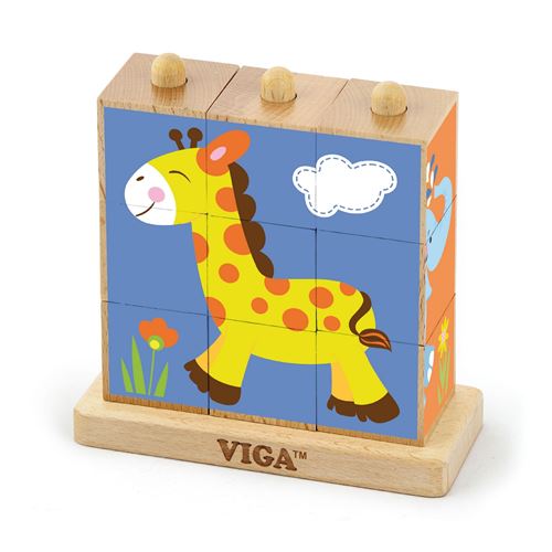 Puzzle cubes en bois jeu logique Animaux Sauvages bébé enfant 2ans+ 9 pièces