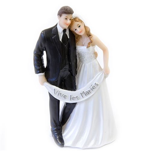 figurine couple mariés banderole vive mariés 13cm - Coloris : Blanc - SUJ4968