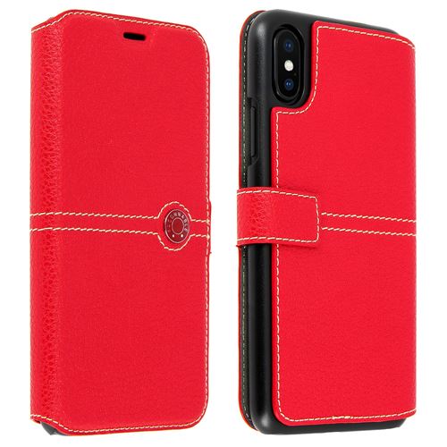 Étui iPhone X / XS Housse folio portefeuille à effet grainé rouge - Façonnable