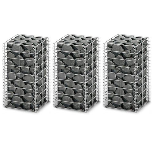 Jeu de panier de gabion 3 pcs Fil galvanis&eacute; 25 x 25 x 50 cm