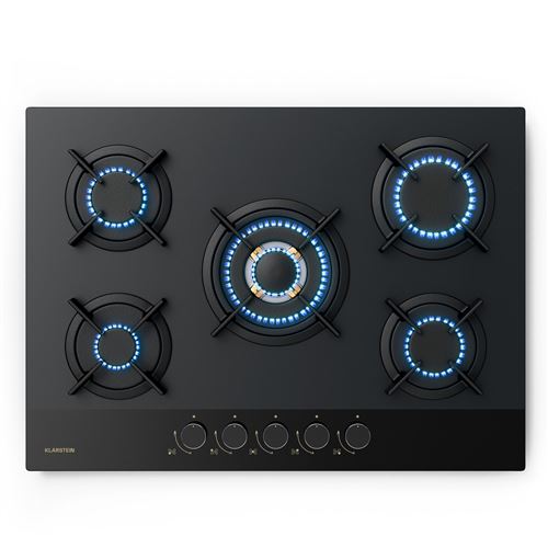 Klarstein Goldflame Nano Plaque de cuisson gaz 5 brûleurs en laiton 8 kW Table de cuisson à gaz - Gaz naturel/GPL