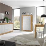 Ensemble Séjour Buffet OTELLO ALTOBUY 2 Portes 3 Tiroirs aspect bois finition Cadiz façades blanc texturées Marron 210x42xH86cm